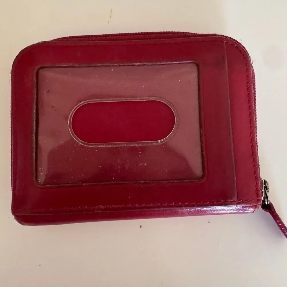 Coach Red Leather Small Zip Around Leather Wallet Card Coin Case ID Vintage